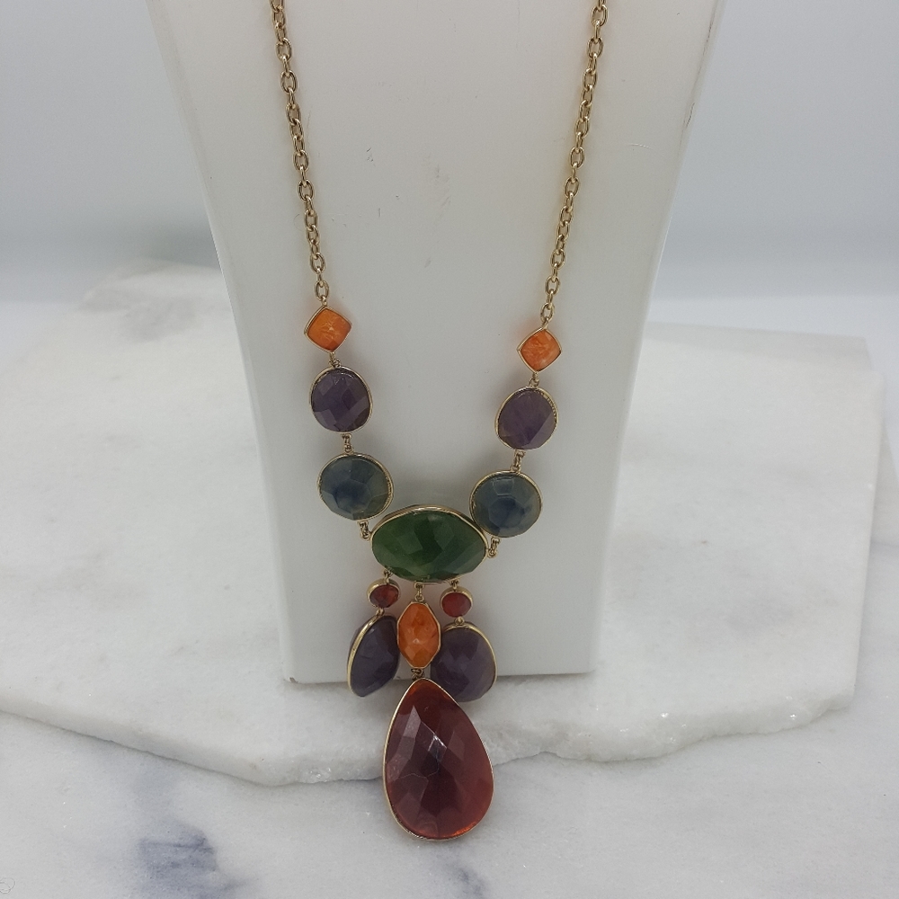 Long Statement Necklace With Multicolored & Shape… - image 1